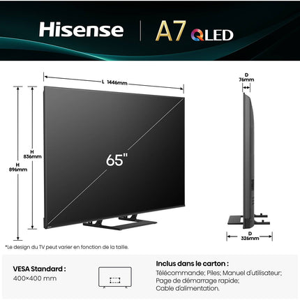 TV QLED HISENSE 65A7Q (2025) 65" (164 cm) 4K Ultra HD - Smart TV, caisson de basses intégré