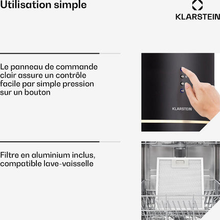 Hotte décorative îlot KLARSTEIN Tron Ambience Ø 38 cm 540 m³/h noir