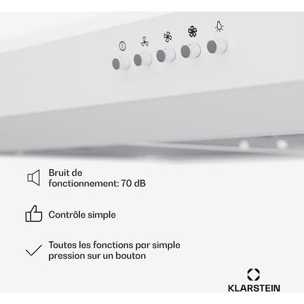 Hotte casquette KLARSTEIN Contempo 90cm encastrée 200m³/h blanc