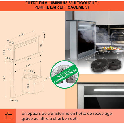 Hotte escamotable KLARSTEIN Royal Flush Eco 90cm 576m³/h A+