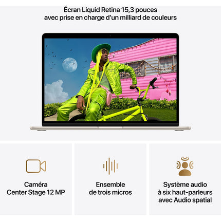 Ordinateur Apple MACBOOK Air 15" Puce M5 CPU 10 / GPU 10 coeurs Mémoire RAM 16Go Stockage 512Go SSD