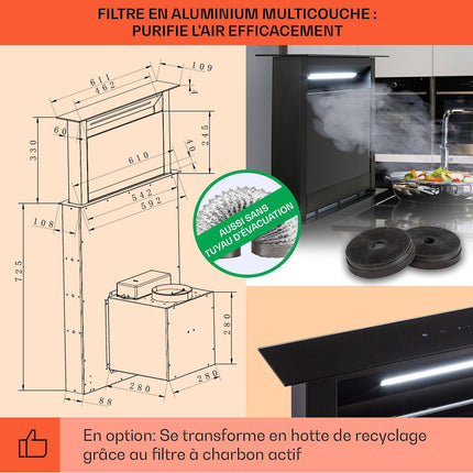 Hotte escamotable KLARSTEIN Royal Flush Eco 60 cm 714 m³/h A+ Noir