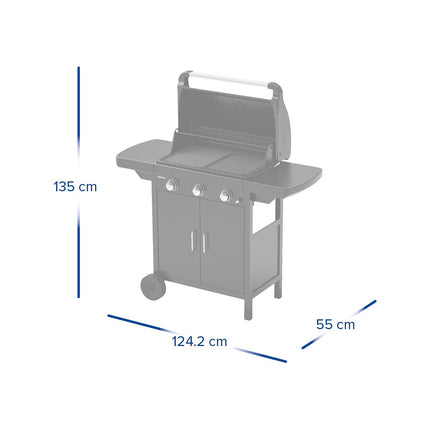 Barbecue gaz CAMPINGAZ COMPACT 3 LX PLUS noir grille et plancha 3 brûleurs sur chariot, 61x35 cm