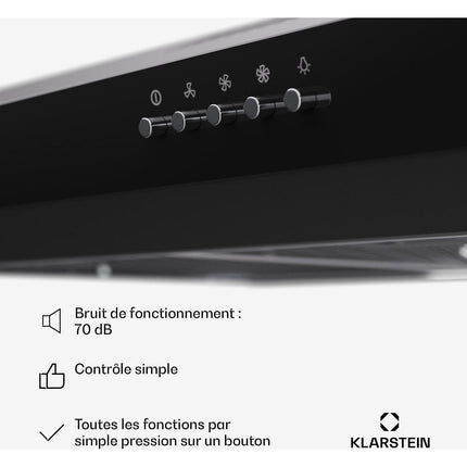 Hotte casquette KLARSTEIN Contempo 90cm encastrée 200m³/h LED noir