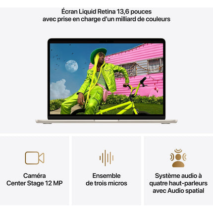 Ordinateur Apple MACBOOK Air 13" Puce M5 CPU 10 / GPU 8 coeurs Mémoire RAM 16Go Stockage 512Go SSD Lumière stellaire