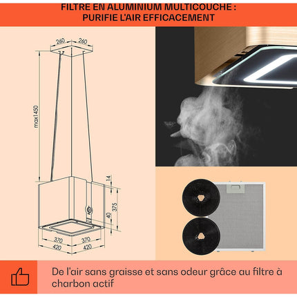Hotte décorative îlot KLARSTEIN Futurelight îlot 420m³/h Wifi LED inox