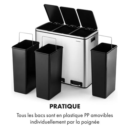 Poubelle de cuisine tri sélectif KLARSTEIN Grandmaster Trash pédale 54L 3x18L Inox