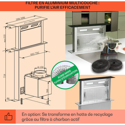 Hotte escamotable KLARSTEIN RoyalFlush escamotable 60cm 430m³/h noir