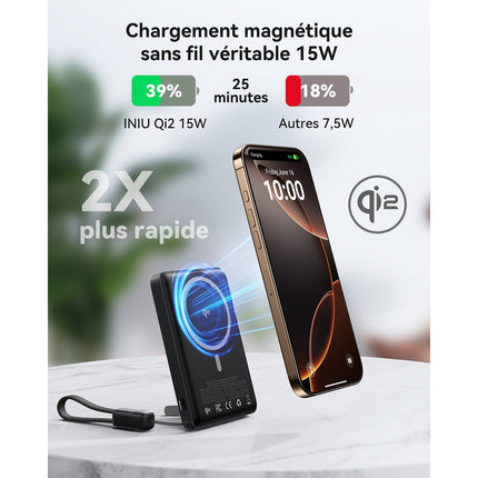 Batterie externe INIU 10000 mAh MagPro slim noir