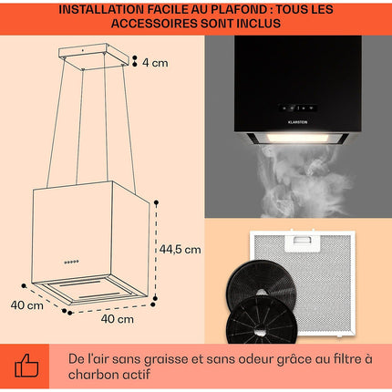 Hotte décorative îlot KLARSTEIN Kronleuchter îlot 595m³/h LED WIFI noir