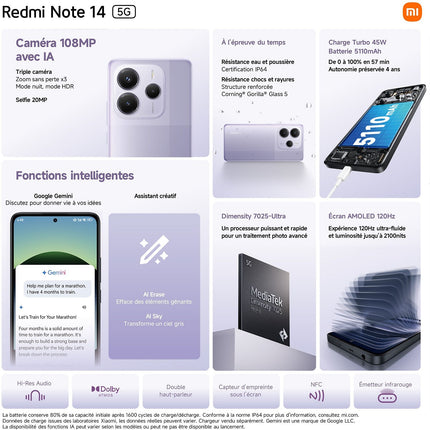 Smartphone XIAOMI Redmi Note 14 256Go 5G