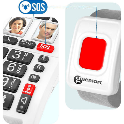 Téléphone sans fil GEEMARC Téléphone Fixe Senior avec Bracelet SOS