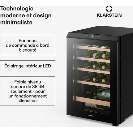 Cave à vin polyvalente KLARSTEIN Bevora 4 clayettes 62L 20 bt 43 cm Noir