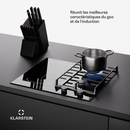 Plaque mixte induction gaz KLARSTEIN MultiChef 4 zones 2 feux gaz Flex noire