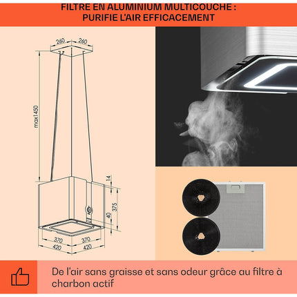 Hotte décorative îlot KLARSTEIN Futurelight îlot 420 m³/h LED Wifi inox