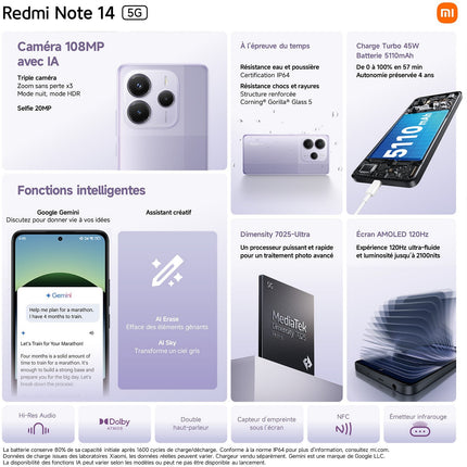 Smartphone XIAOMI Redmi Note 14 256Go 5G