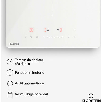 Domino induction KLARSTEIN 2 zones 3500 W 30 cm Blanc PowerGlide