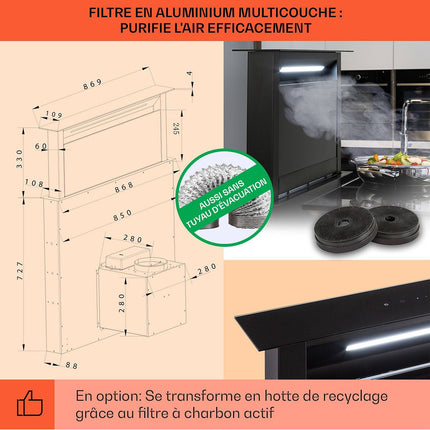 Hotte escamotable KLARSTEIN Royal Flush Eco 90cm 714m³/h A+