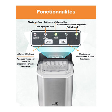 Machine à glaçons SENYA 1,3L - 12kg par jour - Ecran Led