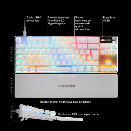 Clavier gamer STEELSERIES Apex Pro TKL Gen 3 FR Blanc