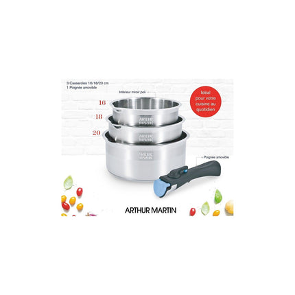 Batterie de cuisine ARTHUR MARTIN de 3 casseroles 16-18-20 cm + poignée