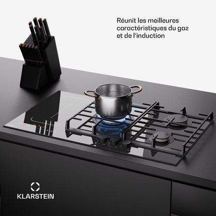 Plaque mixte induction gaz KLARSTEIN MultiChef 5 zones 3 feux gaz Flex noire