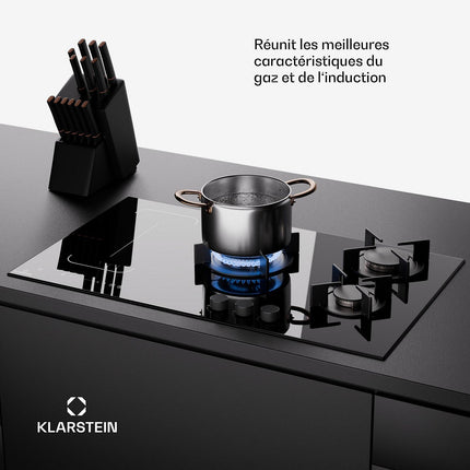 Plaque mixte induction gaz KLARSTEIN MultiChef 5 zones 3 feux gaz Flex noire