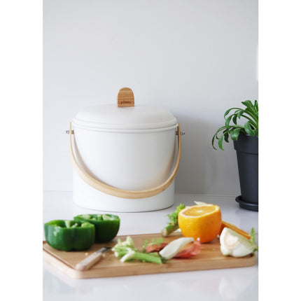 Seau à compost PEBBLY 7L, en métal et bambou