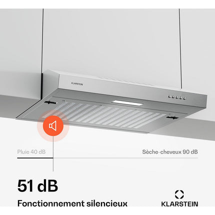 Hotte casquette KLARSTEIN SlimVent 60 cm 200 m³/h 52 dB LED Inox
