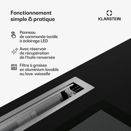 Hotte plan de travail KLARSTEIN Brisa 90 cm 708 m³/h A+ 42 dB Inox