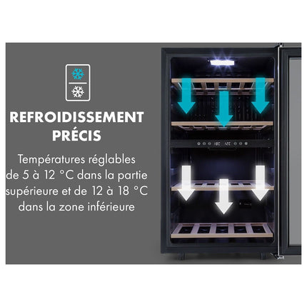 Cave à vin polyvalente KLARSTEIN Vinamour 45D 2 zones 118L 45bt Inox