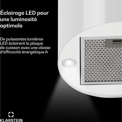 Hotte décorative îlot KLARSTEIN Beretta îlot 650m³/h Classe C Blanc Reconditionné