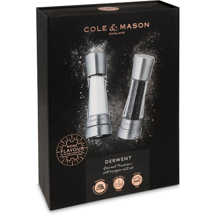 Duo moulins à poivre et sel COLE AND MASON sel & poivre Coffret Derwent INOX 190 MM