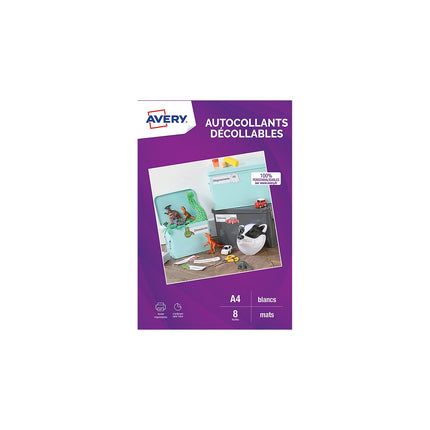 Papier créatif AVERY 8 Autocollants blanc mat 19,96x28,91cm