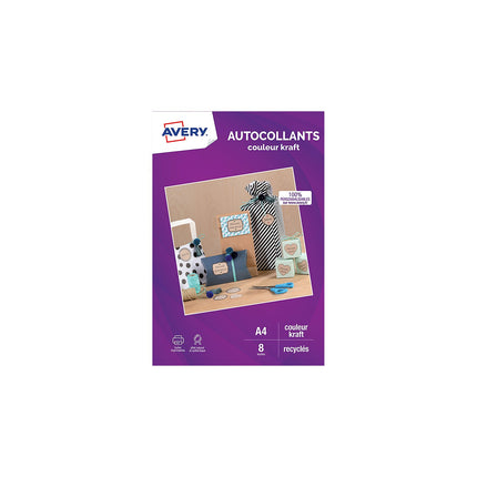 Papier créatif AVERY 8 Autocollants kraft 19,96x28,91cm