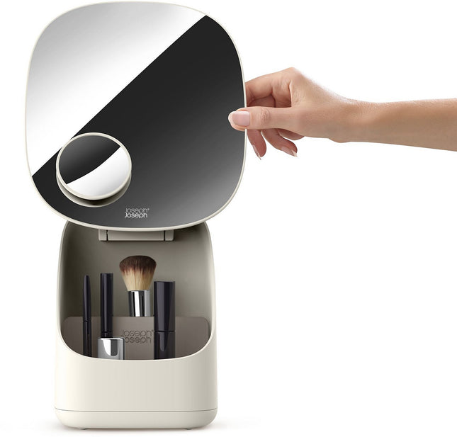 Miroir JOSEPH JOSEPH sur pied avec organisateur de cosmétique