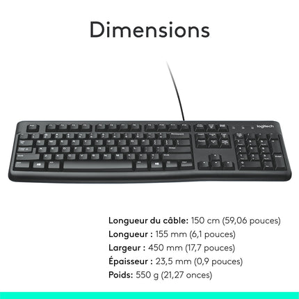 Clavier filaire LOGITECH K120 USB touches silencieuses