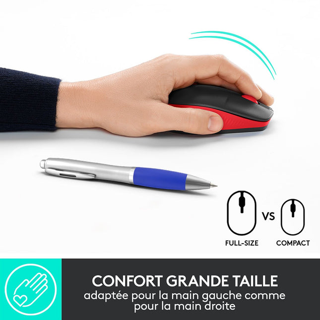 Souris sans fil LOGITECH Ambidextre M190 Rouge