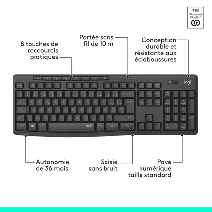 Clavier + Souris LOGITECH MK295 Silent Wireless Combo