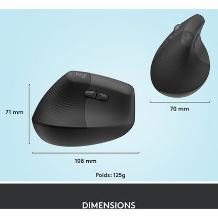 Souris sans fil LOGITECH Lift Ergonomique Gaucher Silencieuse