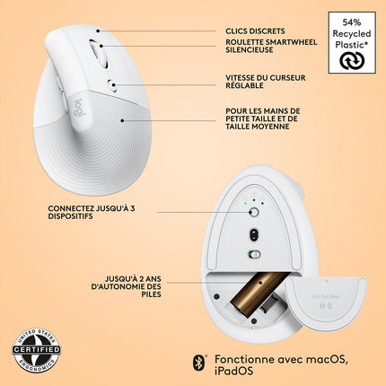 Souris sans fil LOGITECH Lift pour Mac Ergonomique