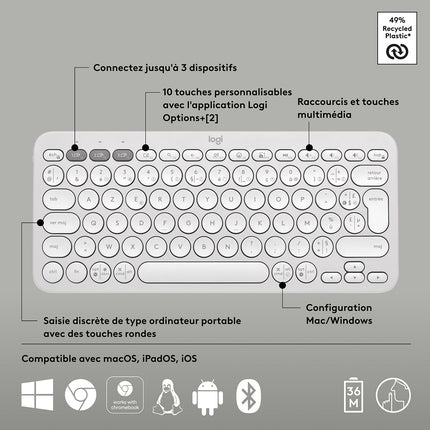 Clavier sans fil LOGITECH Pebble 2 K380s