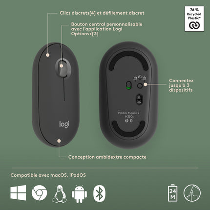 Clavier + Souris LOGITECH Pebble 2 pour Mac M350s+K380s Graphite