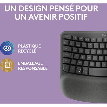 Clavier sans fil LOGITECH Wave Keys ergonomique + repose poignets