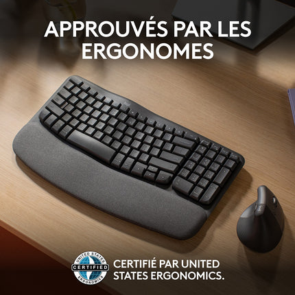 Clavier sans fil LOGITECH Wave Keys ergonomique + repose poignets