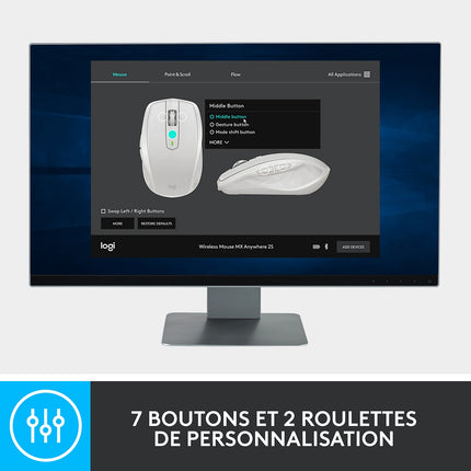 Souris sans fil rechargeable LOGITECH MX Anywhere 2S Gris pale