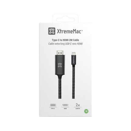 Adaptateur HDMI XTREMEMAC type C - HDMI male 2m nylon tressé gris