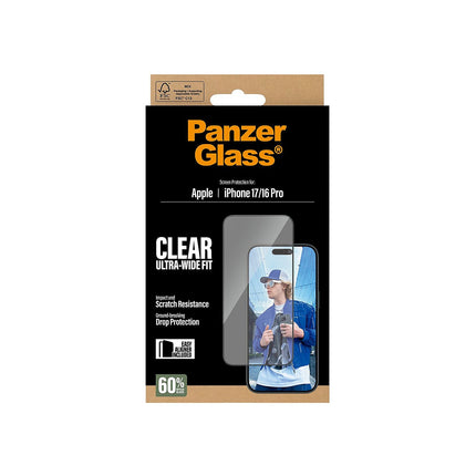 Protège écran PANZERGLASS iPhone 17 / 16 Pro verre trempé