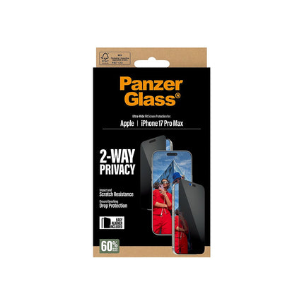 Protège écran PANZERGLASS iPhone 17 Pro Max Verre trempé privacy