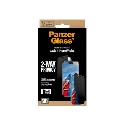 Protège écran PANZERGLASS iPhone 17 / 16 Pro Privacy